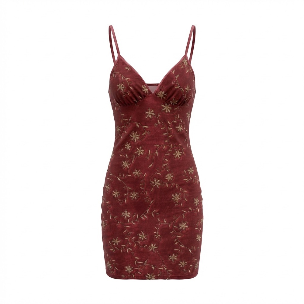 Claudel Vintage Y2K Floral Red Spaghetti Strap Slip Dress Size PS 90s Stretch